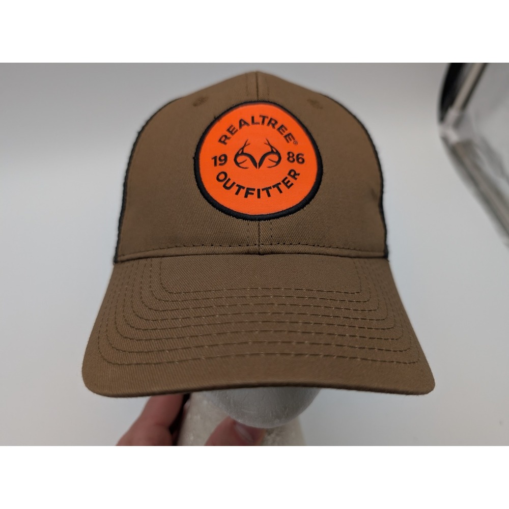 Realtree Outfitter Trucker Hat Brown Orange Logo Mesh Snapback Cap OSFM